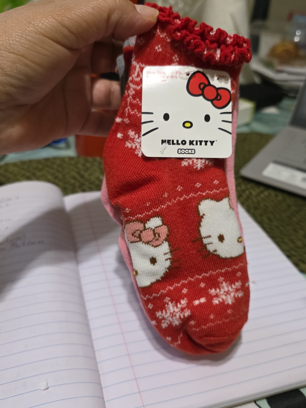 Hello Kitty Red and Pink Kids Ankle Socks with Ruffle Cuff